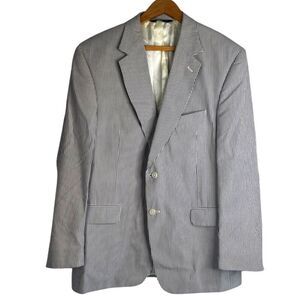 Jos A Bank Seersucker Striped 100% Cotton Blazer Preppy Single Breasted Size 43R